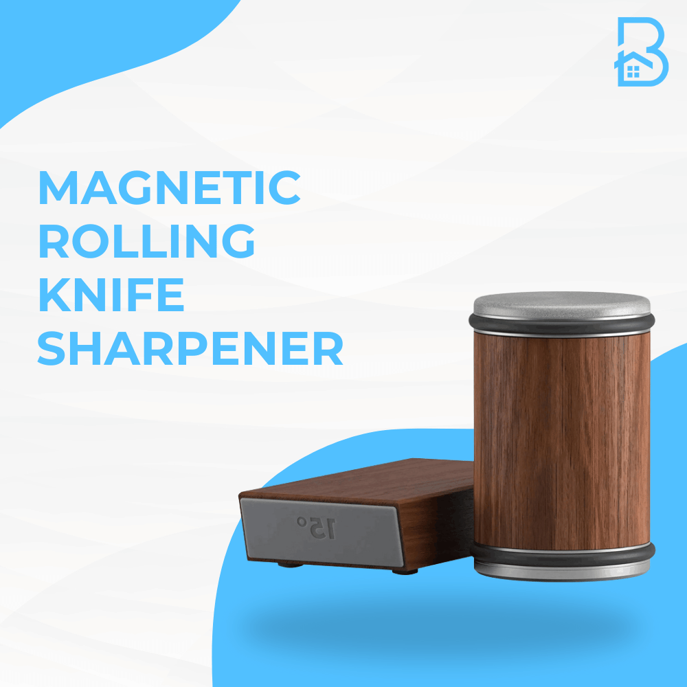 Magnetic Rolling Knife Sharpener with dual grinding system and modern wooden finish
