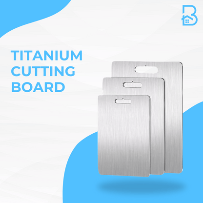 Brushed Titanium Cutting Board with sleek design and easy-to-grip handle