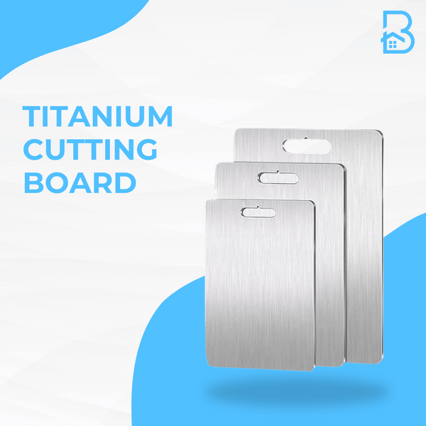Brushed Titanium Cutting Board with sleek design and easy-to-grip handle