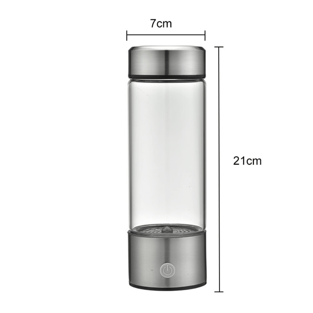 Technical dimensions of Portable Hydrogen Water Generator – 21cm tall and 7cm wide with sleek stainless steel design.