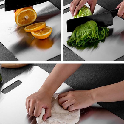 Dimensions of Titanium Cutting Board: 20 x 30 cm with handle design